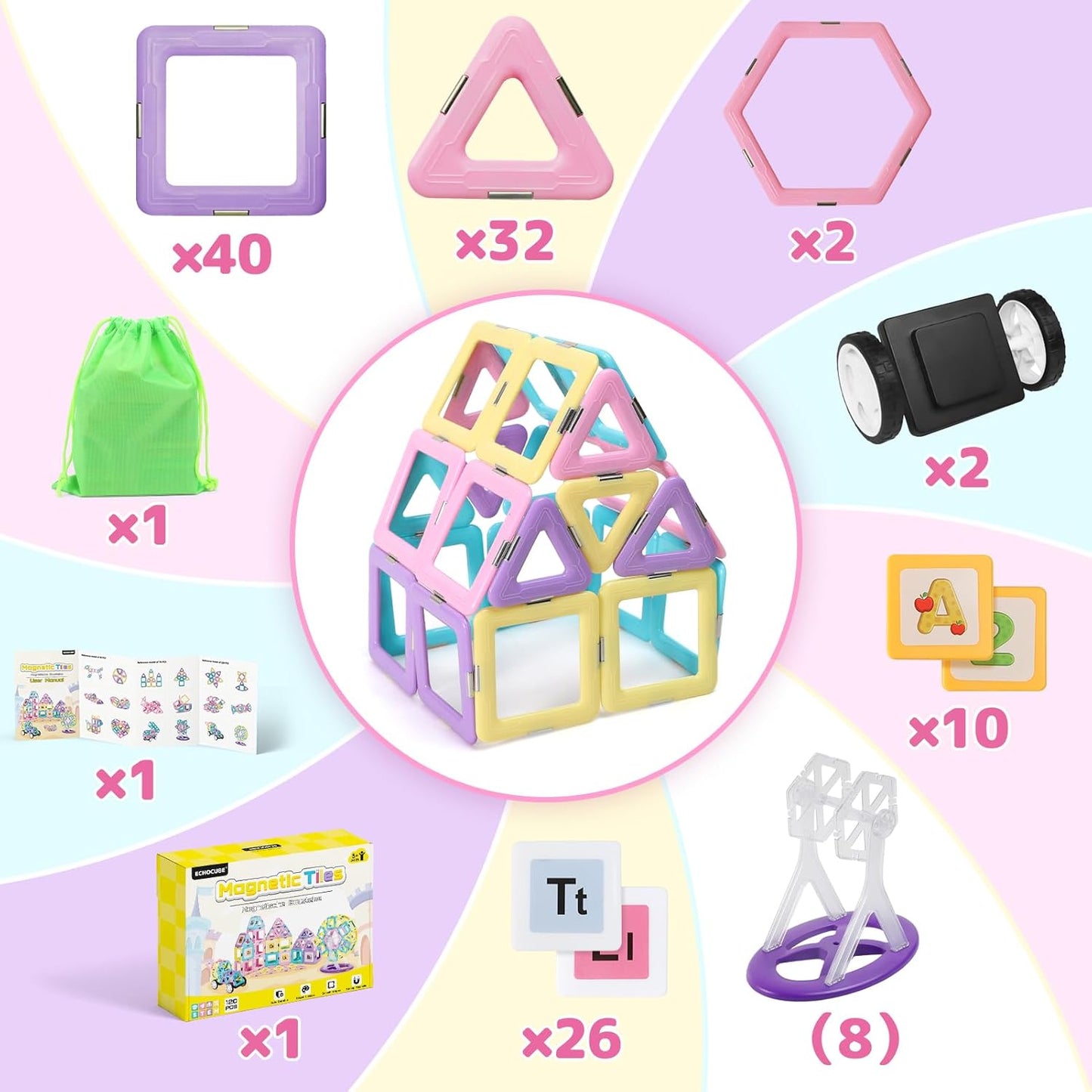 Magnetische Bausteine-Set für Kinder (120 Teile), 120 PCS Macaron