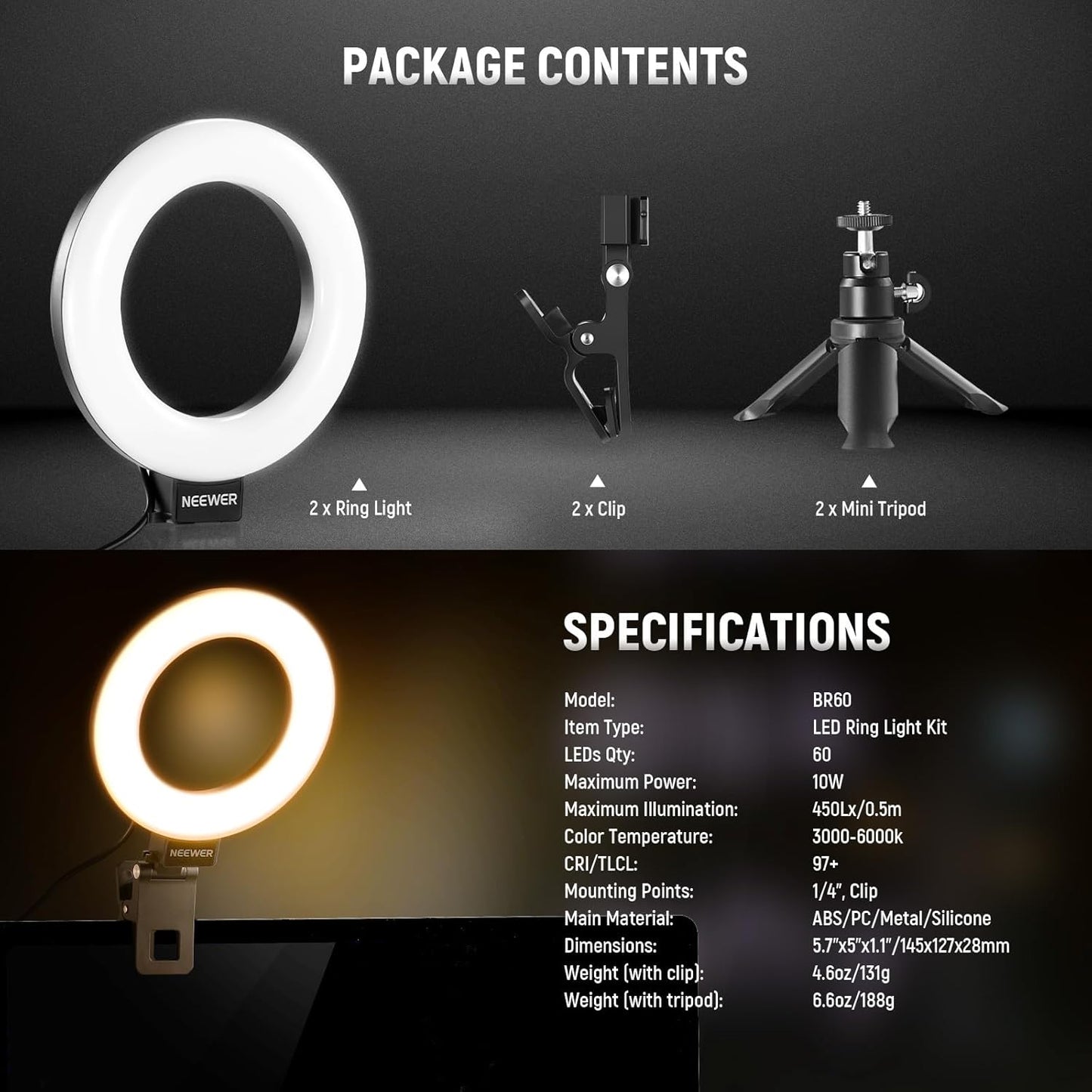 2er-Pack Ringlicht für Videokonferenzen, Schwarz 5" (2er Pack)