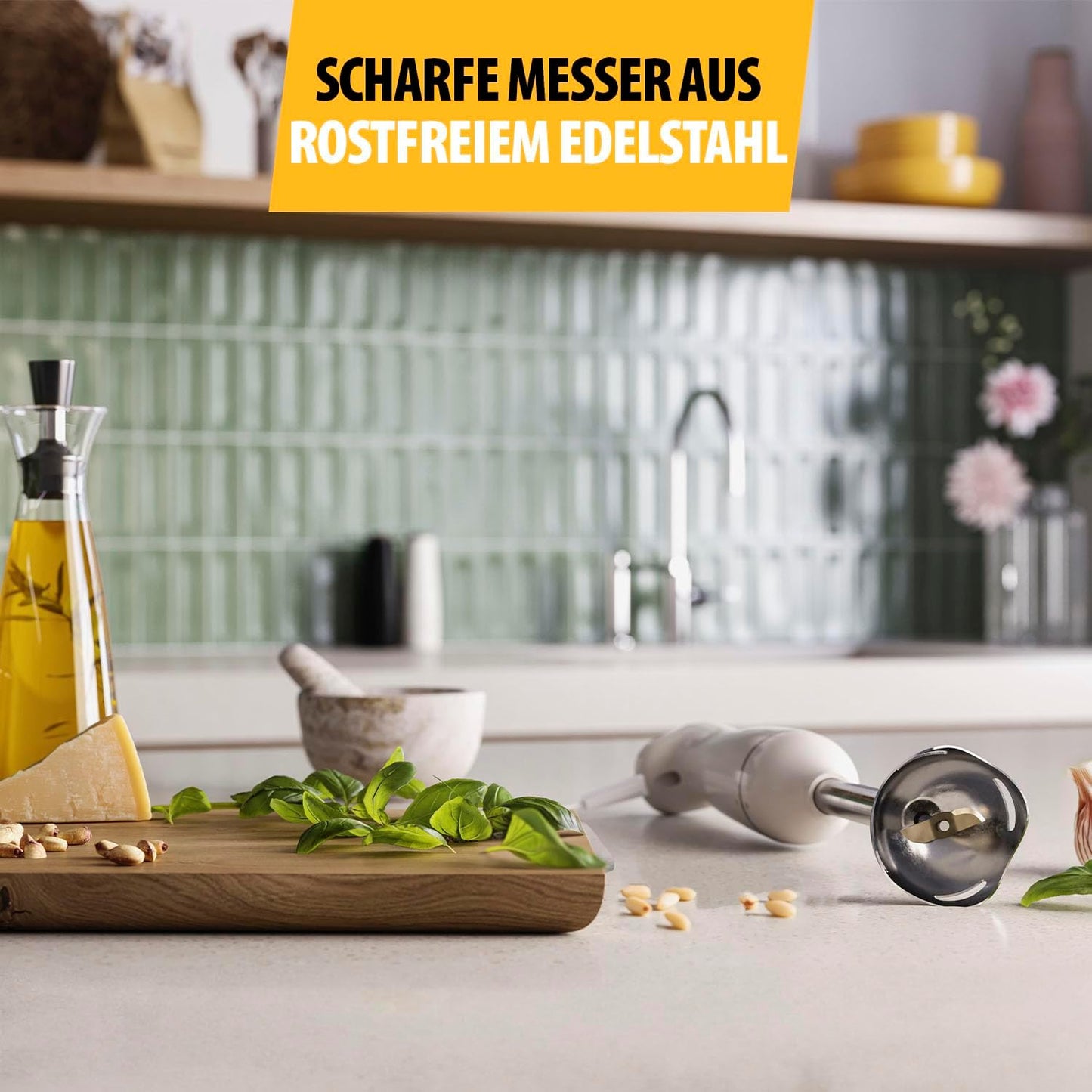 Stabmixer mit Edelstahl-Mixfuss, Puls- und Turbofunktion, Handmixer