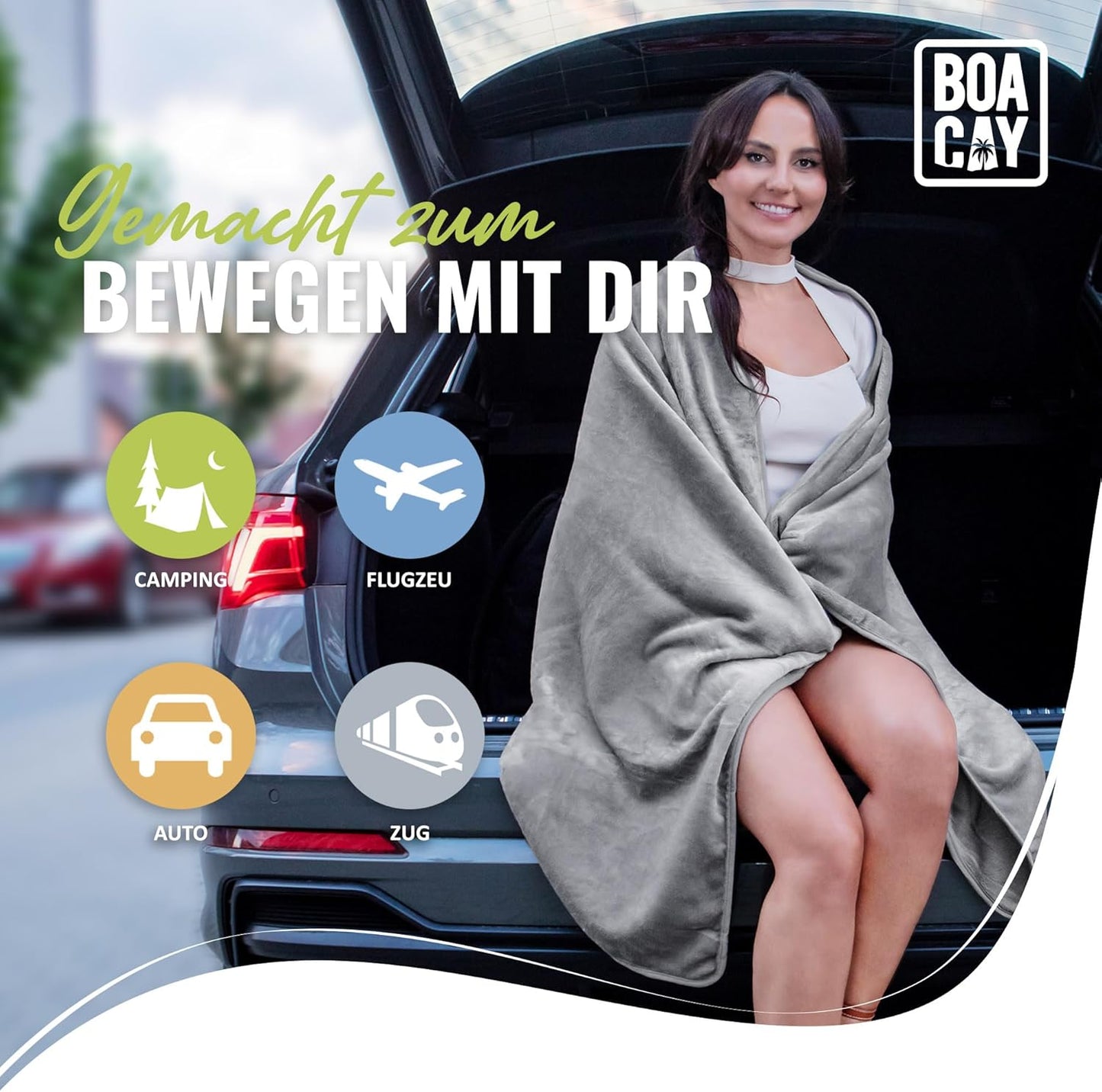 2-in-1 Reisedecke mit Rucksackclip, Grau