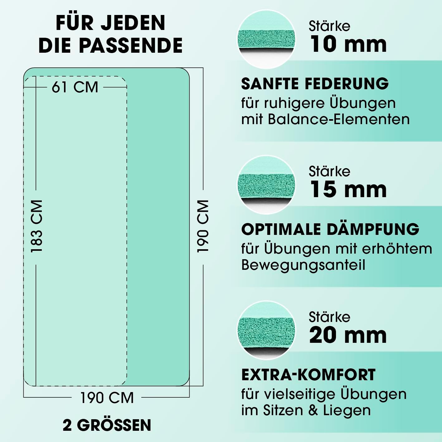 Gymnastikmatte, 183 x 61 x 1,5 cm türkis