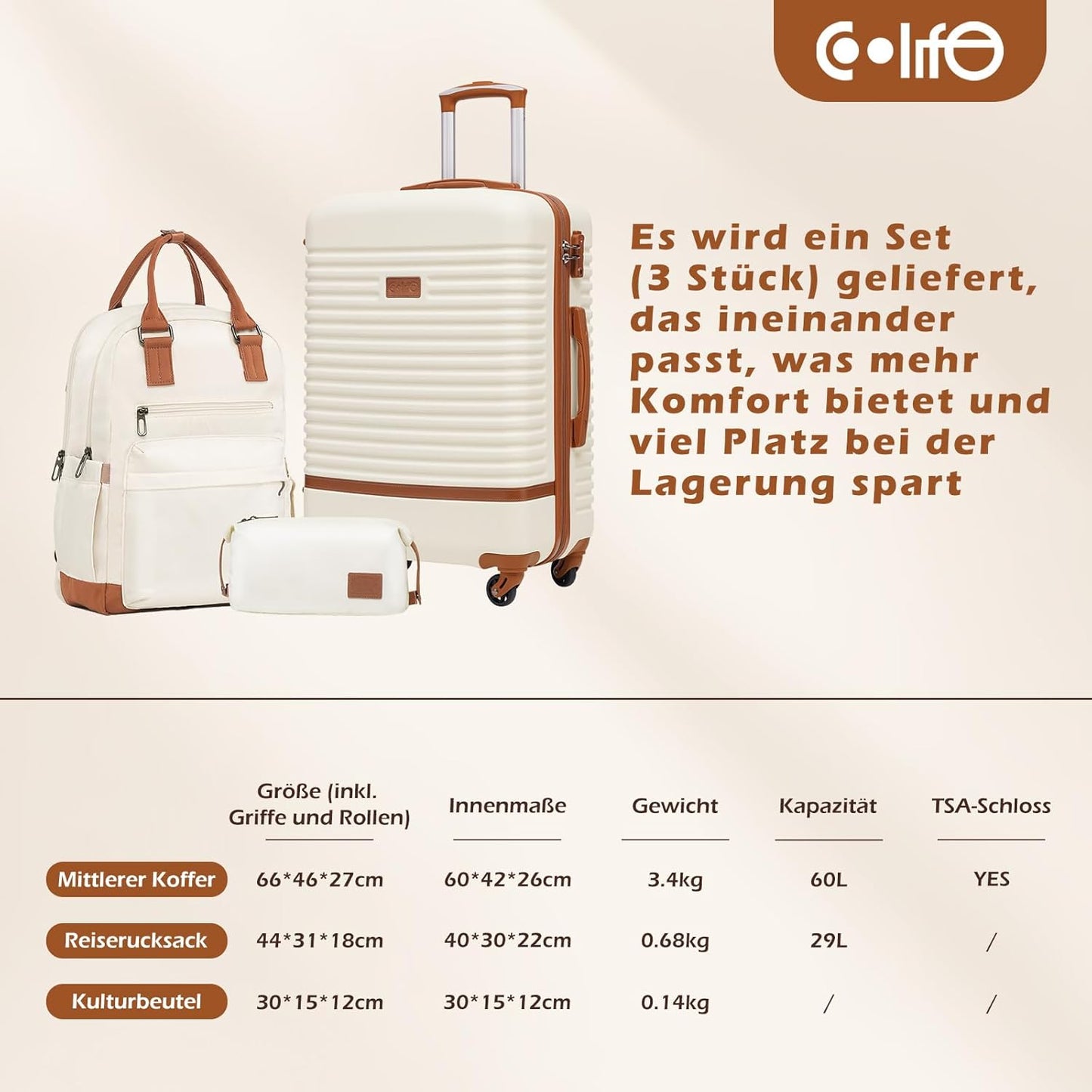 Koffer-Trolley-Set mit TSA-Schloss (3-teilig), Mittlerer Koffer-Set 3tlg Dunkelgrün/Braun