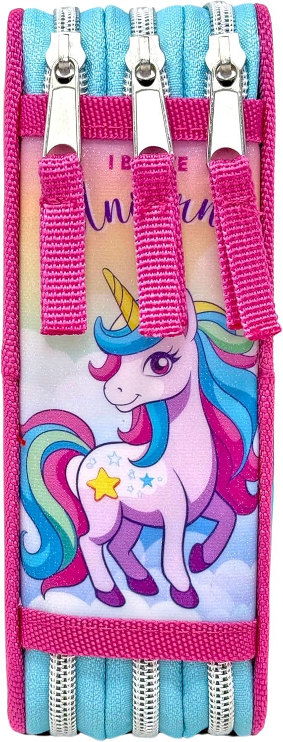3D Federmäppchen mit 3 Fächern, Einhorn-Motiv, Einhorn25