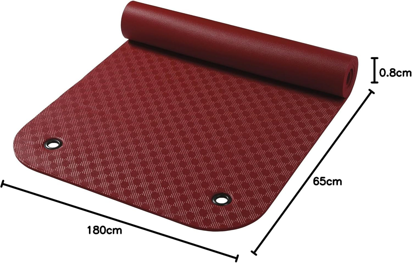 Gymnastikmatte Komfort mit Ösen, 180 x 65 x 0.8 cm rot