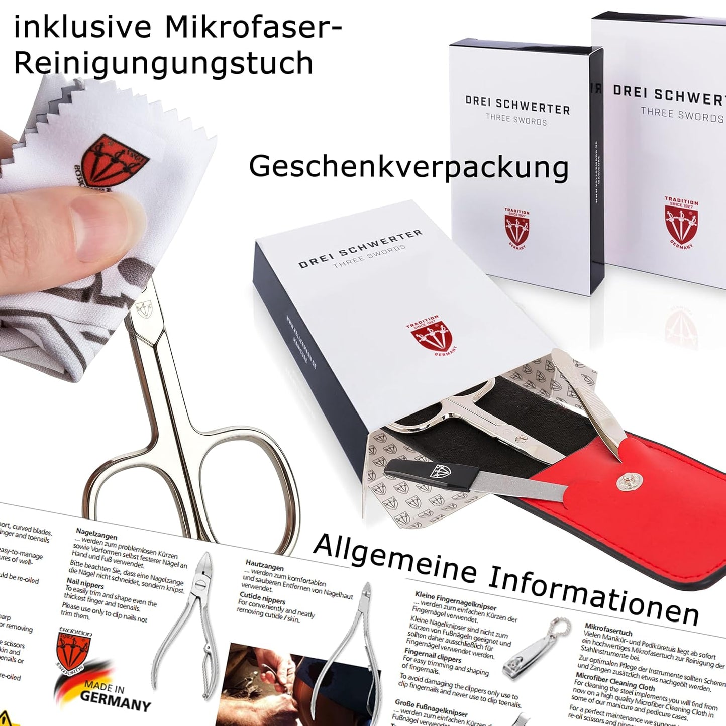 4-tlg. Nagelpflegeset Capri für Maniküre & Pediküre, STRAUSSIMITAT COGNAC - KUNSTLEDER