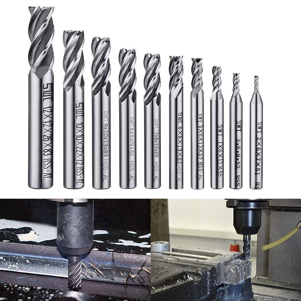 HSS Schaftfräser Set, 10 Stück, 2-12 mm, 10 Pieces-2/3/4/5/6/7/8/9/10/12mm
