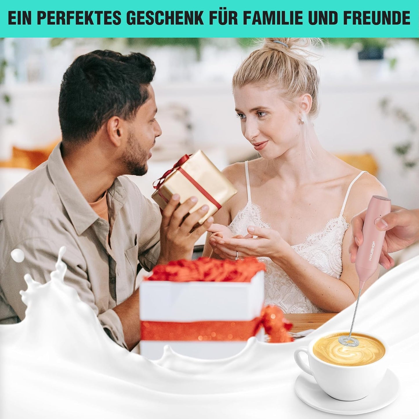 Hand-Milchschäumer mit Ständer, Rosa