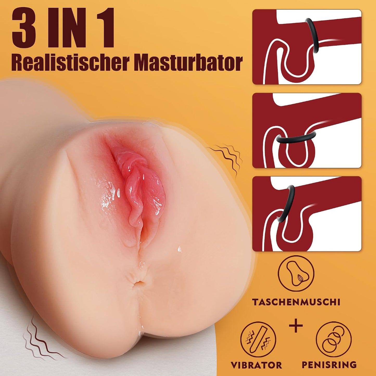 Realistischer Masturbator mit Vibrator 3D Vagina und Anal, Fleischfarbe