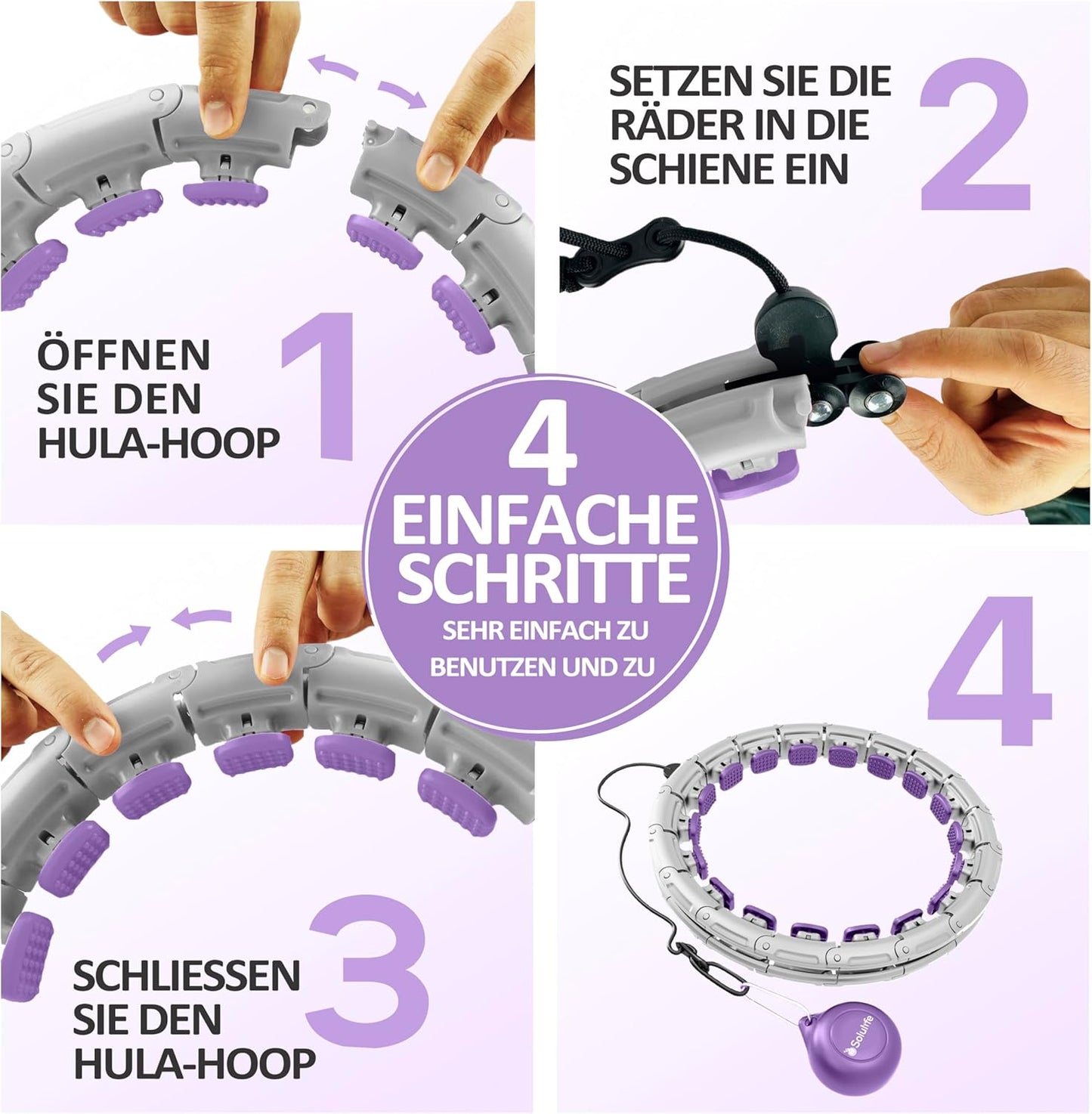 Hula Hoop Reifen mit Gewichtskugel (24-teilig), Hula Lila