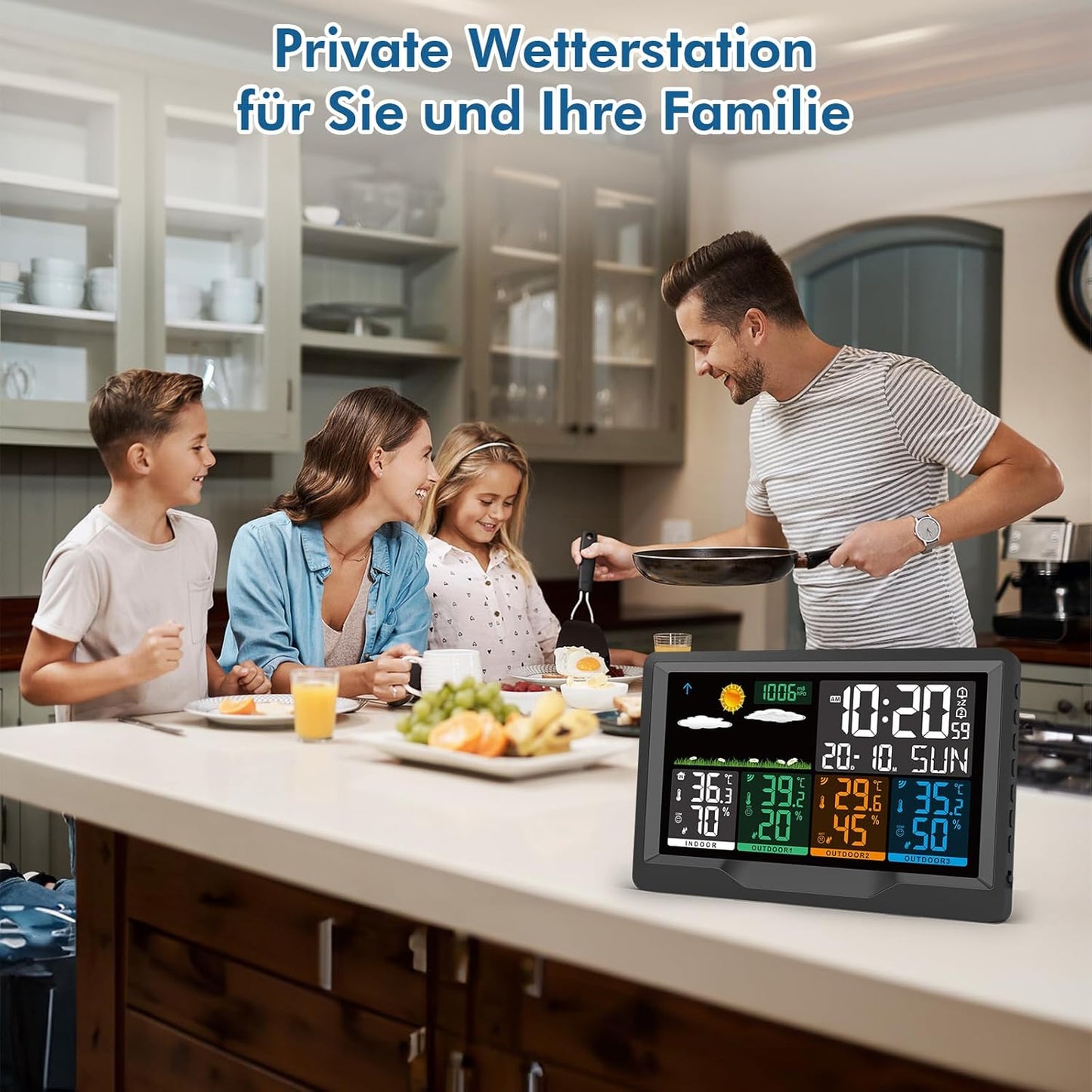 Funk-Wetterstation mit 3 Aussensensoren, Mattschwarz
