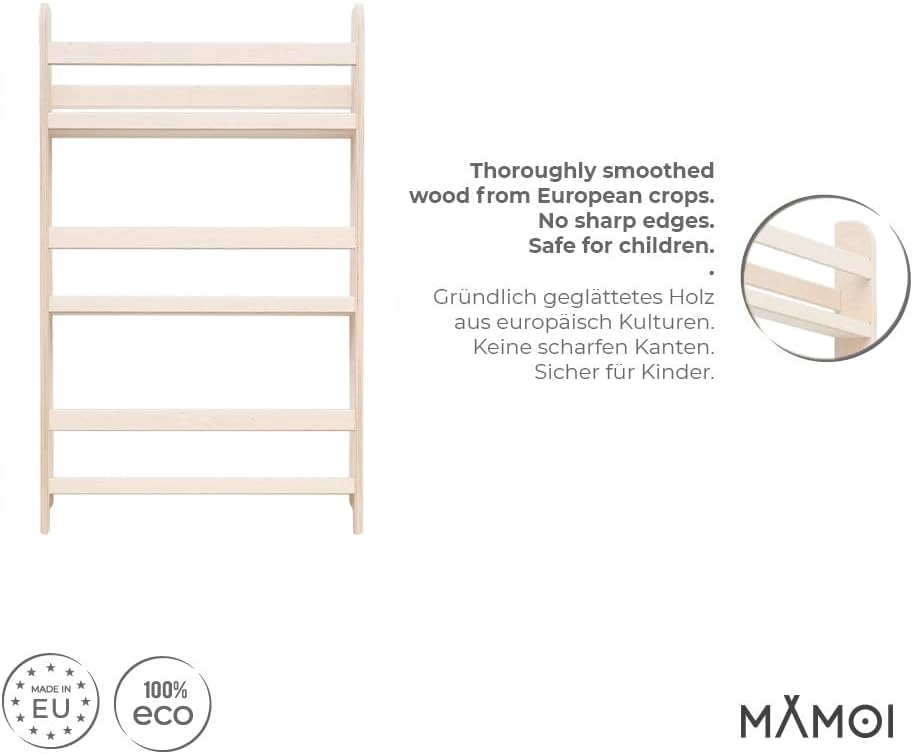 Kinderbücherregal aus Holzwerkstoff, Montessori Design, Natürliche B