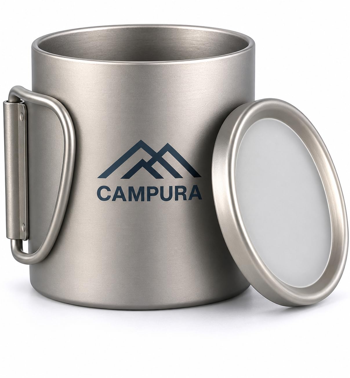 Campingbecher mit Deckel und Faltgriff, 450 ml