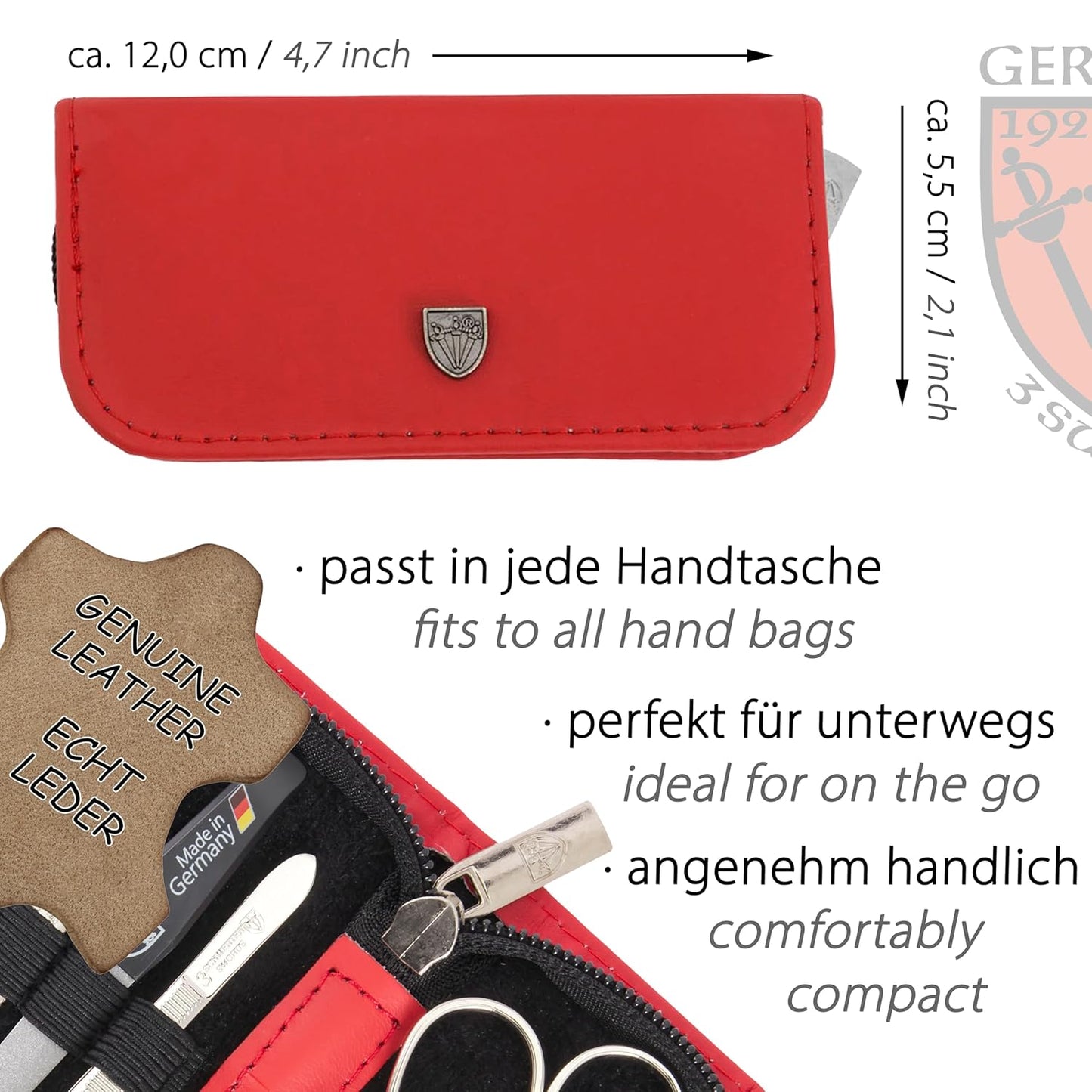 5-tlg. Maniküre Set 'Milano', ROT - ECHT LEDER