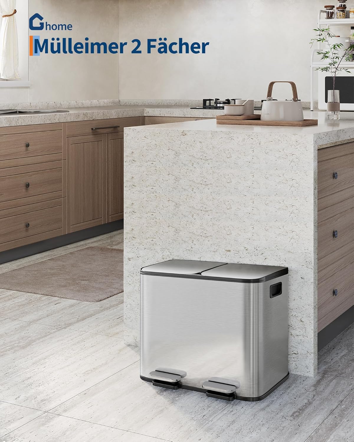 Mülleimer mit Mülltrennsystem, Beige 30L