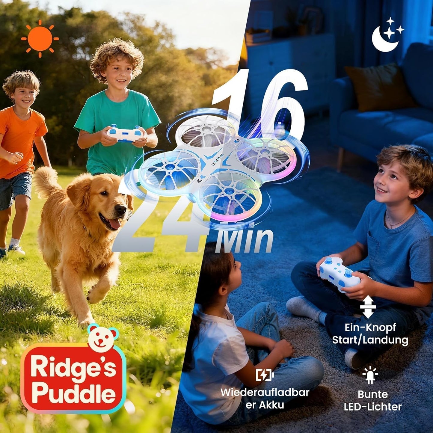 Mini Drohne für Kinder mit LED Lichtern, Mit 2 Akkus Weiß