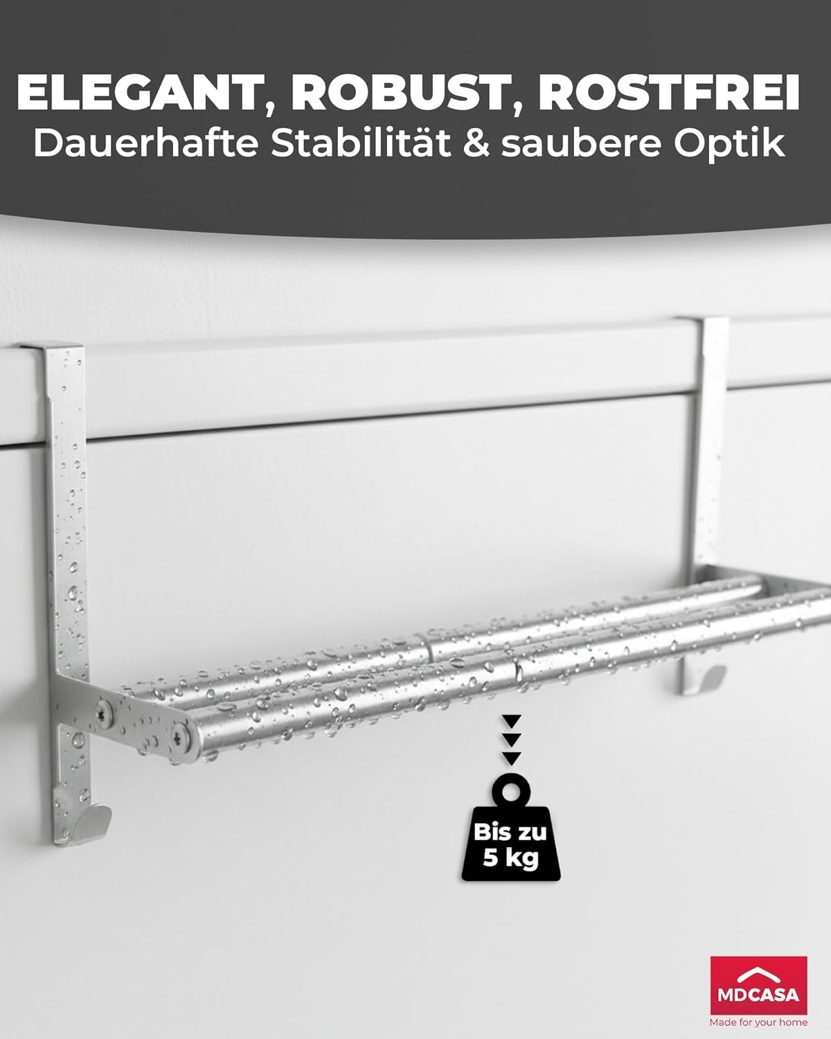 Handtuchstange ohne Bohren, verstellbar & kratzsicher, Edelstahl