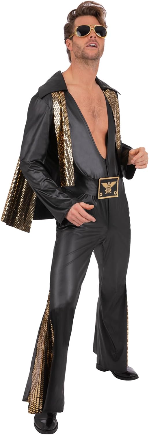 Elvis Overall Kostüm mit Golddetails & Umhang, M