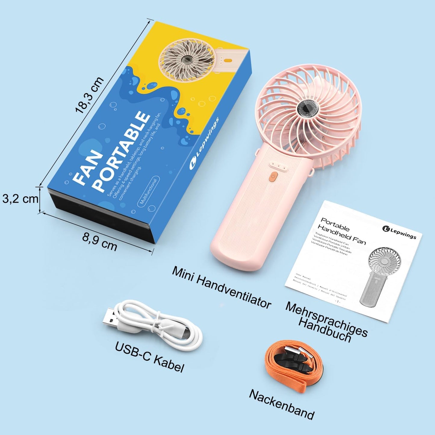 2er-Set Faltbarer Mini-Handventilator, Rosa+rosa