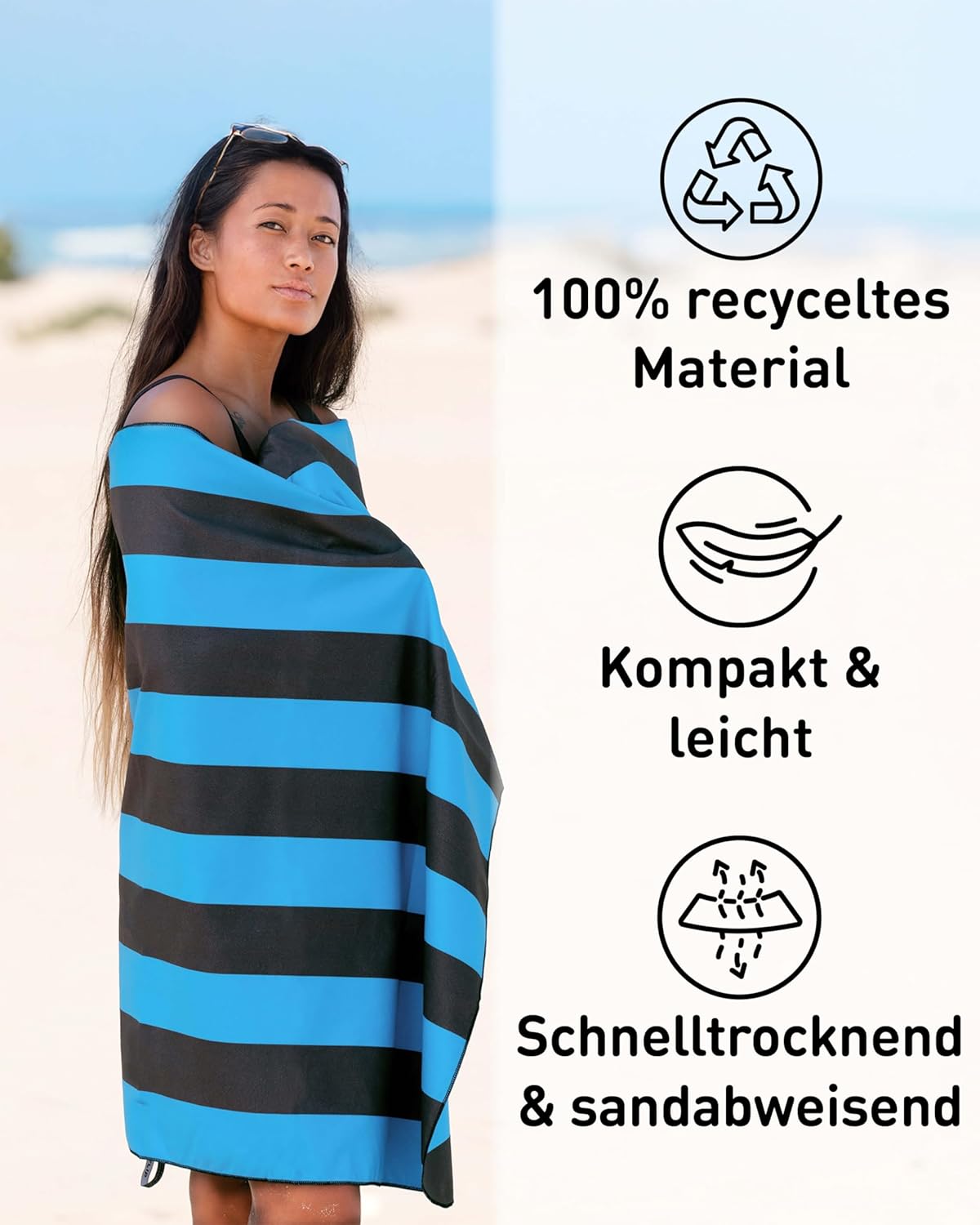 XXL-Mikrofaser-Strandtuch, 200cm x 90cm 07 Blau - Dunkelgrau