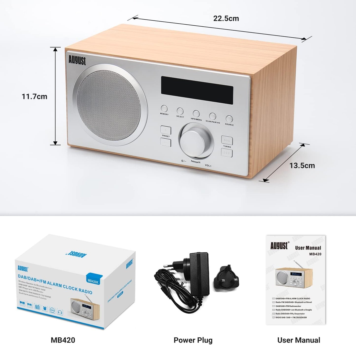 MB420 Digitales Küchenradio mit Bluetooth und Radiowecker, Hellbraun