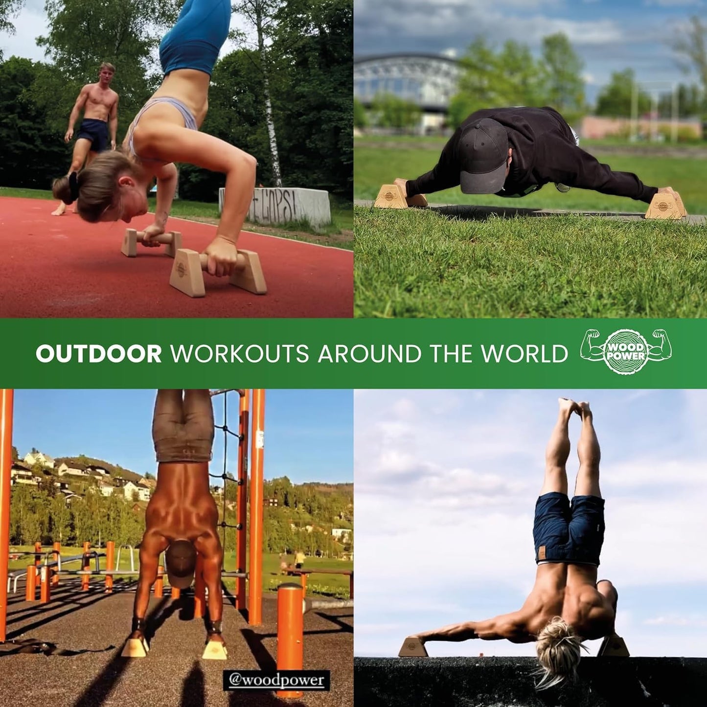 PowerBars Holz-Parallettes für Calisthenics, Braun