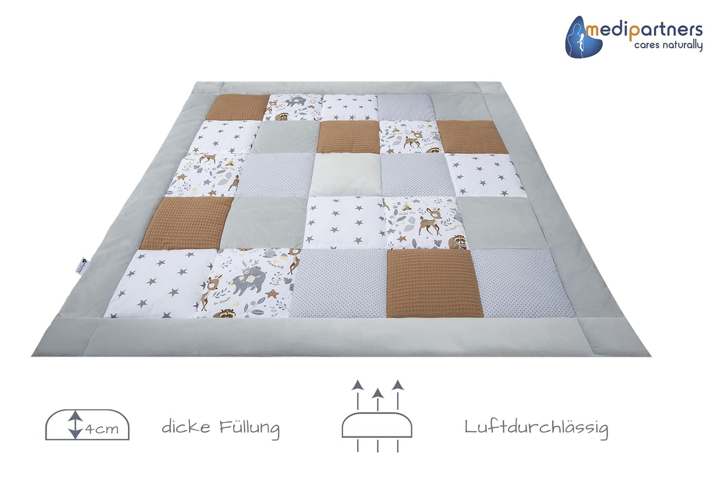 Krabbeldecke Minky Waffel, 120x120cm Reh