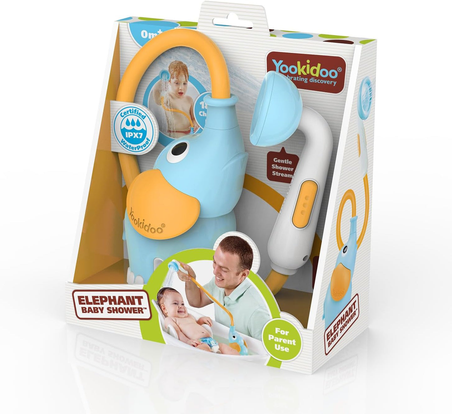 Duschkopf für Babybadewanne mit Wasserpumpe, Blau und Orange