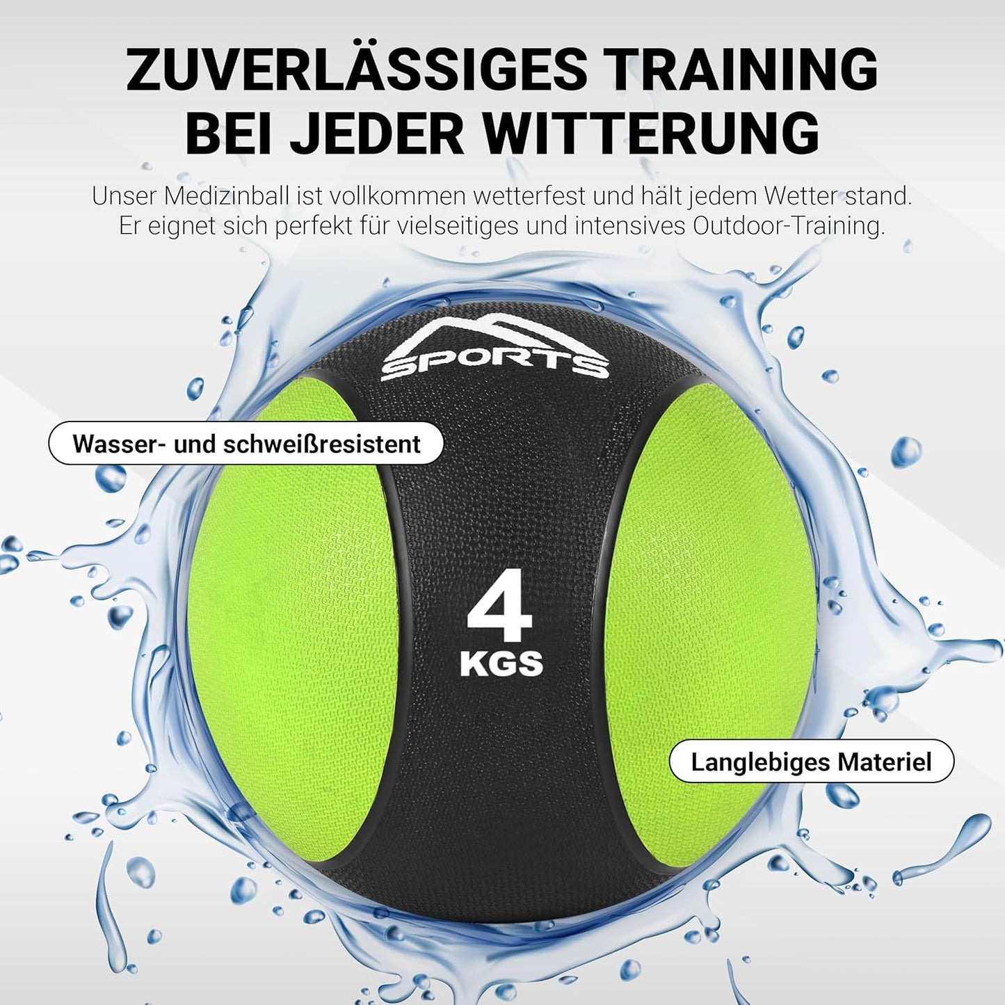 Medizinball mit Übungsposter, 4 kg - Grün
