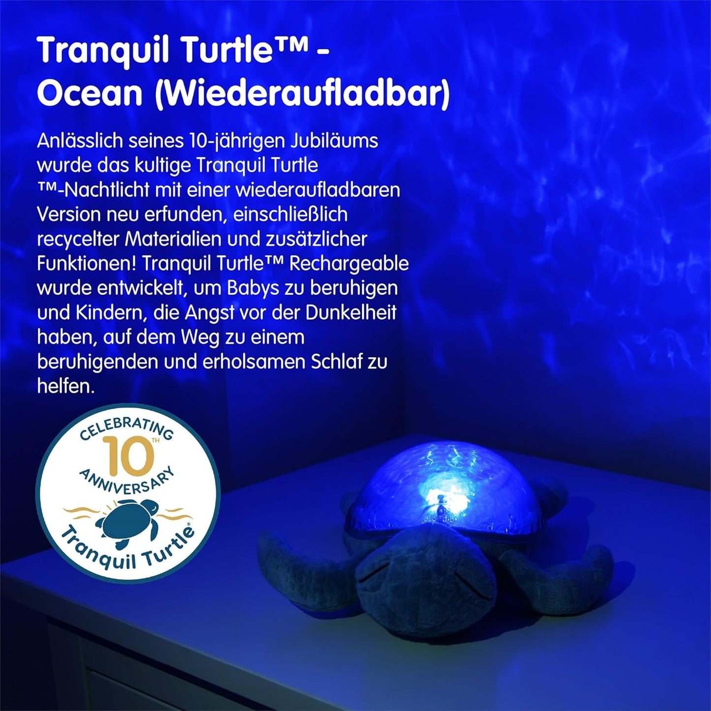 Nachtlicht mit Musik & Unterwasserprojektion, Tranquil Turtle – Ocean (wiederaufladbar)