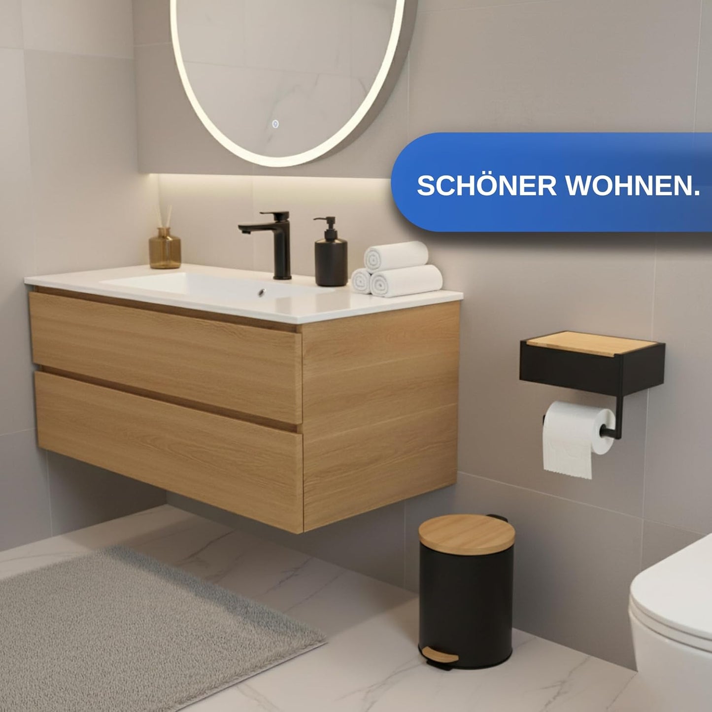 Toilettenpapierhalter mit Feuchttücherbox, Schwarz-bambus