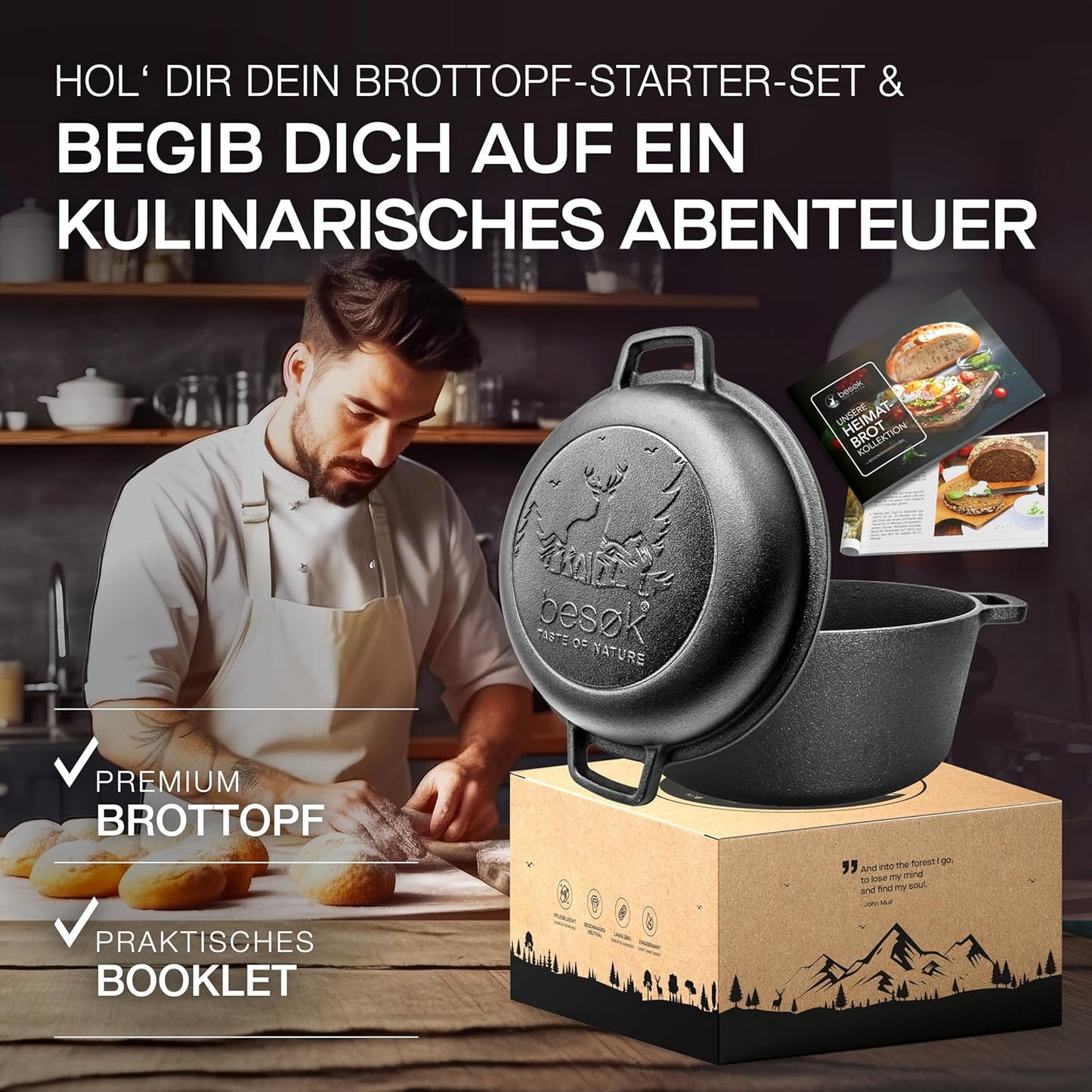Gusseisen-Brotbacktopf mit Deckel (26cm), Gusseisentopf