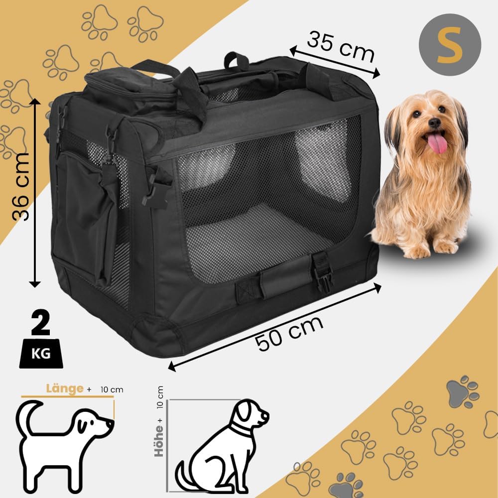 Faltbare Transportbox für Haustiere, S (50 x 35 x 36 cm) Schwarz