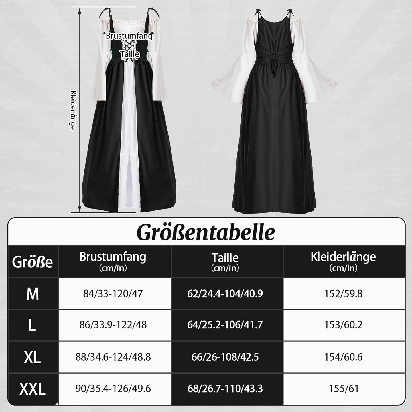 Damenkostüm – Mittelalterkleid, Schwarz XL
