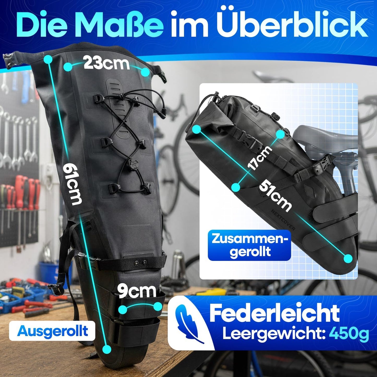 Bikepacking Satteltasche, Schwarz