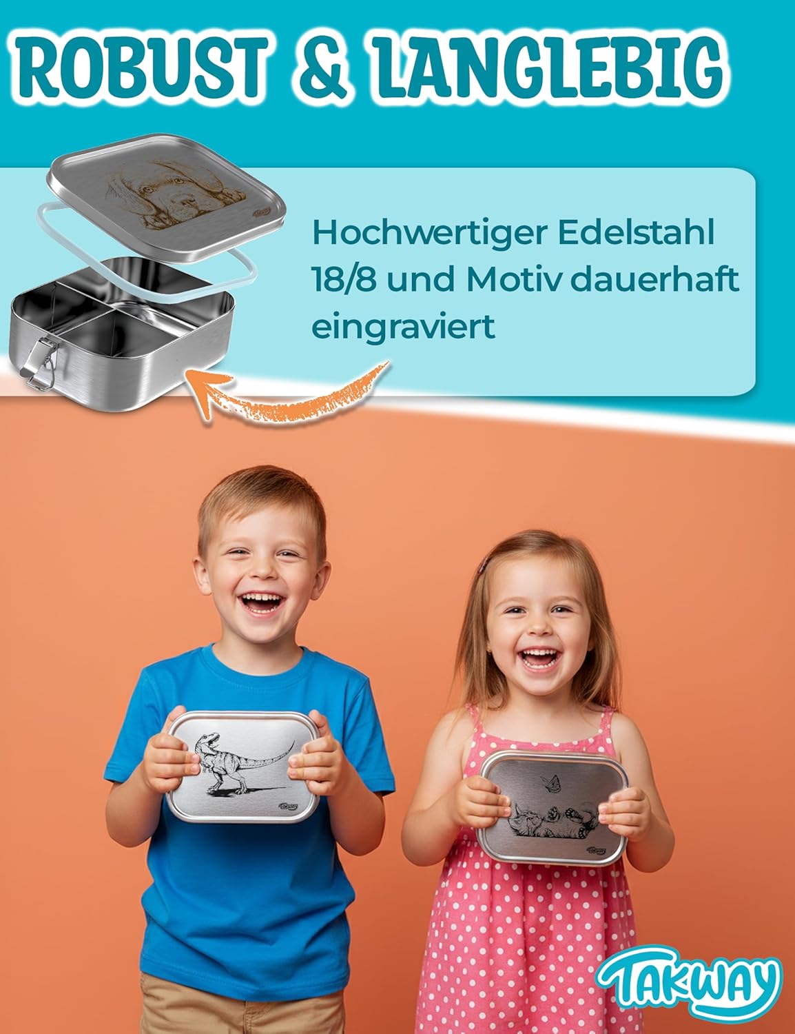 Edelstahl Brotdose mit Fächern, 3-Fächer Pferd