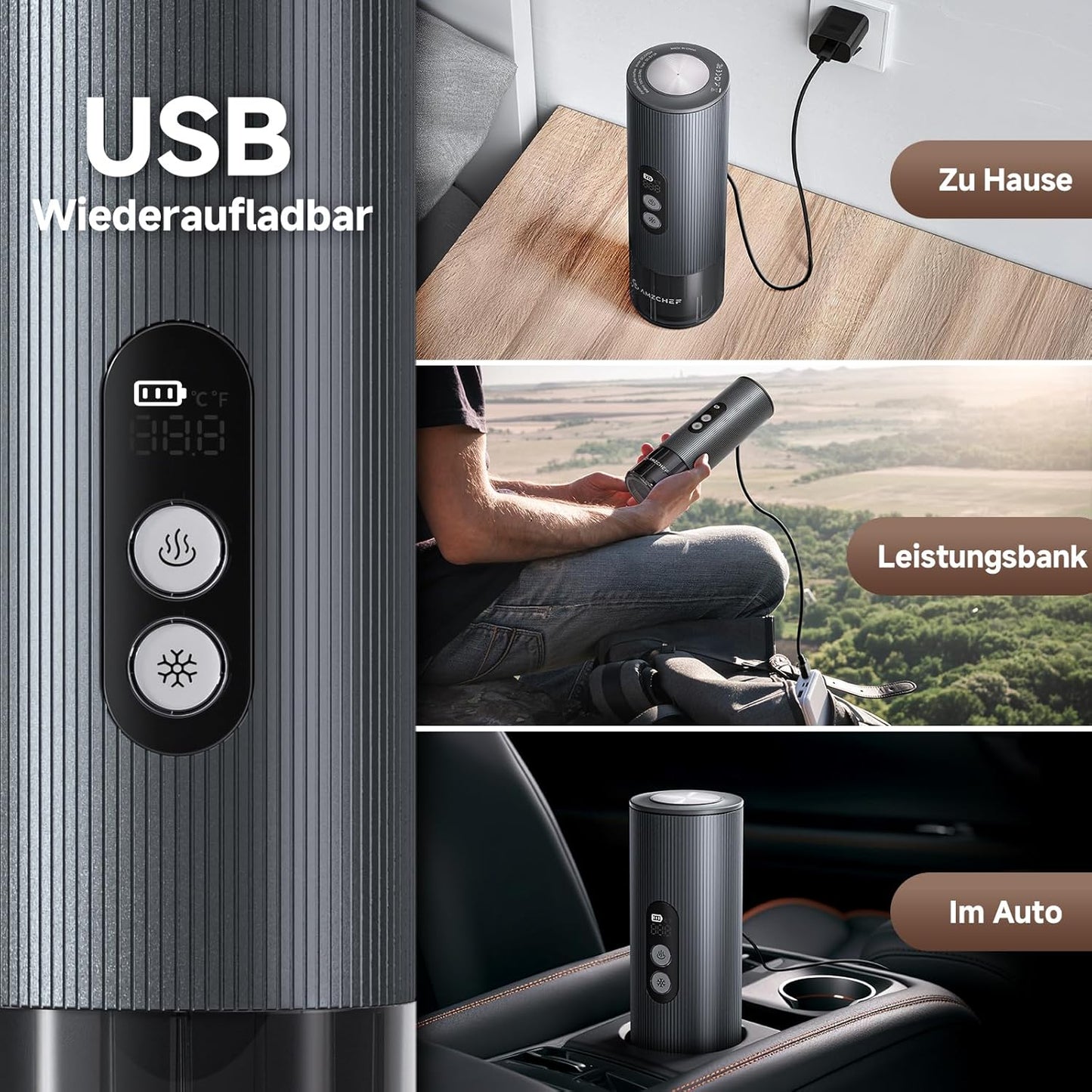 Tragbare Espressomaschine mit Akku & USB-C, Green