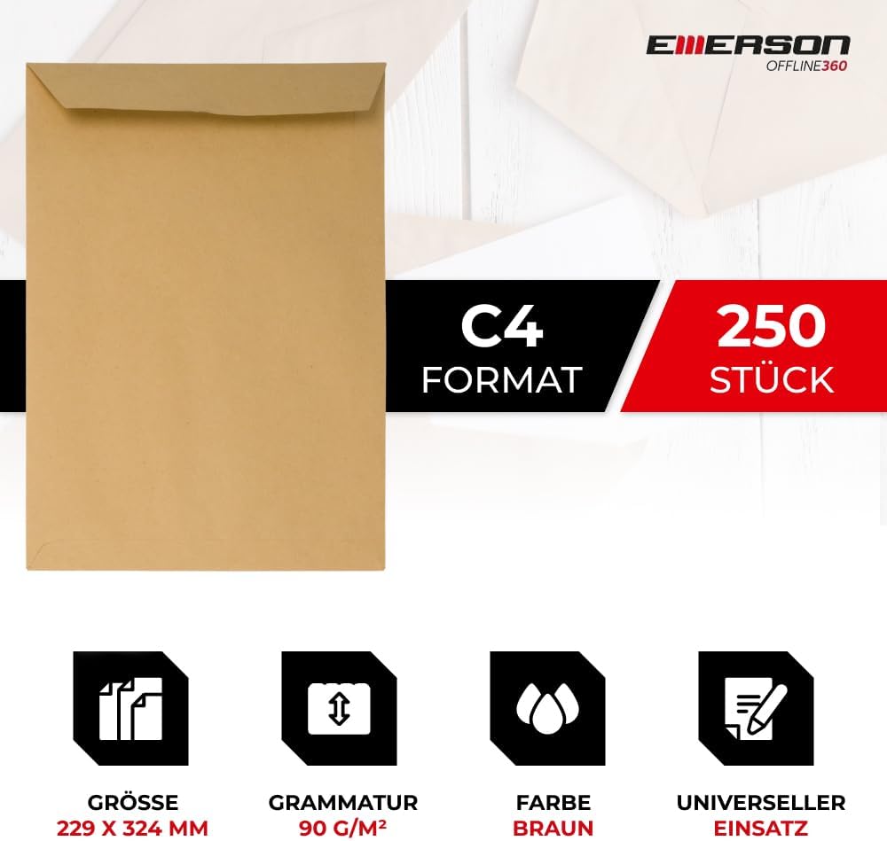 Versandtasche DIN C4, 250 Stück|Braun C4