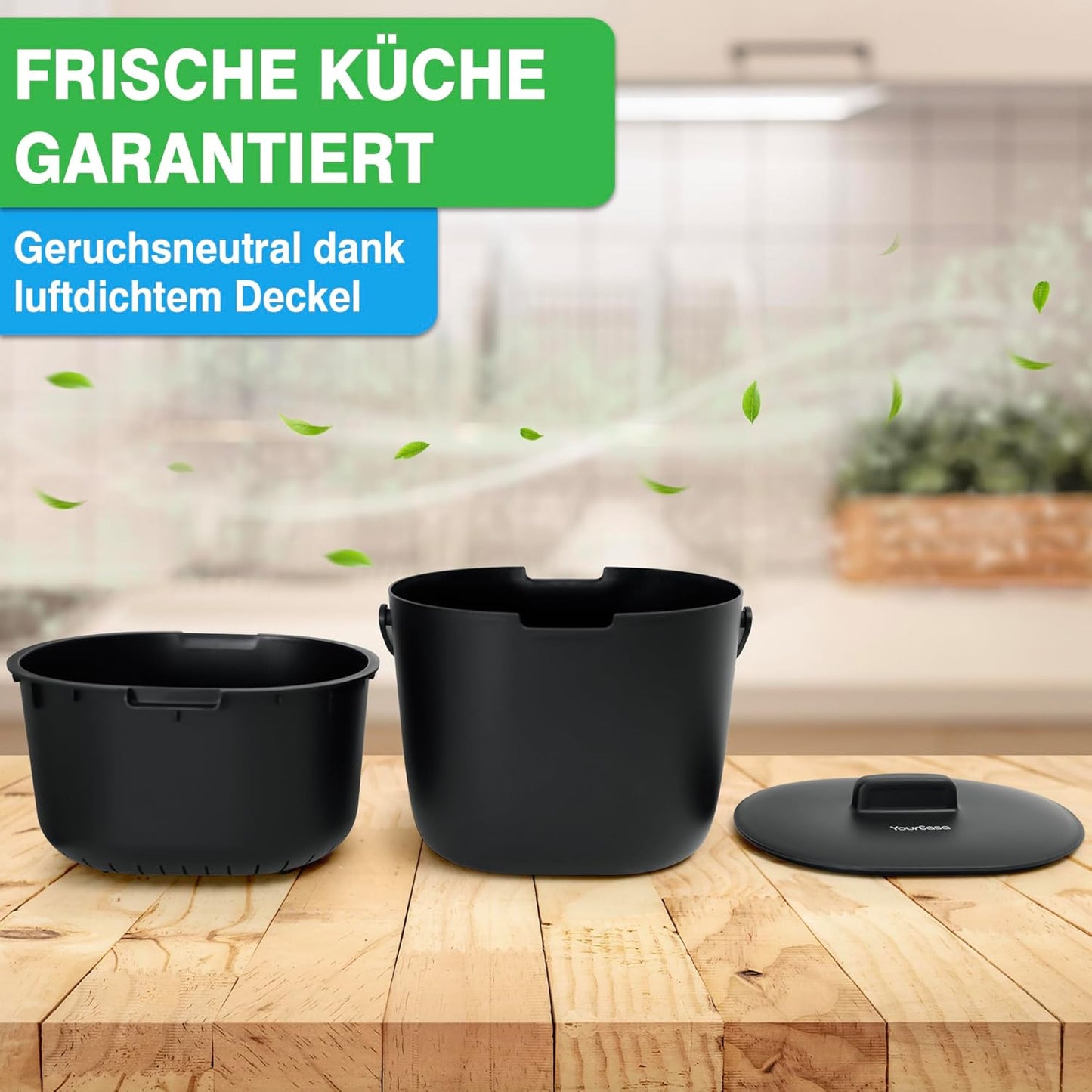 Geruchsdichter Komposteimer, 3,6 Liter Schwarz