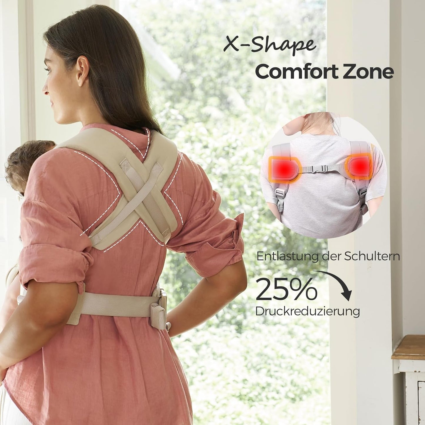 Ergonomische Babytrage mit Nackenstütze, Khaki
