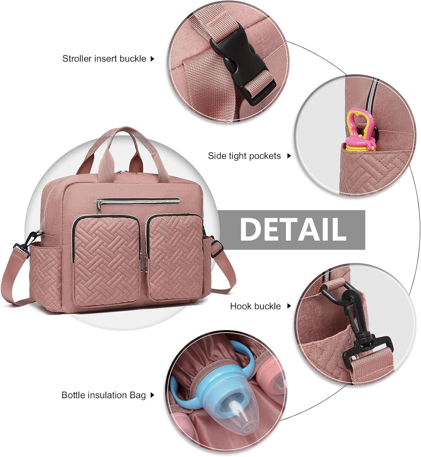 Baby-Wickeltasche mit Wickelauflage und Isoliertaschen, Große Tasche mit Wickelauflage Rosa