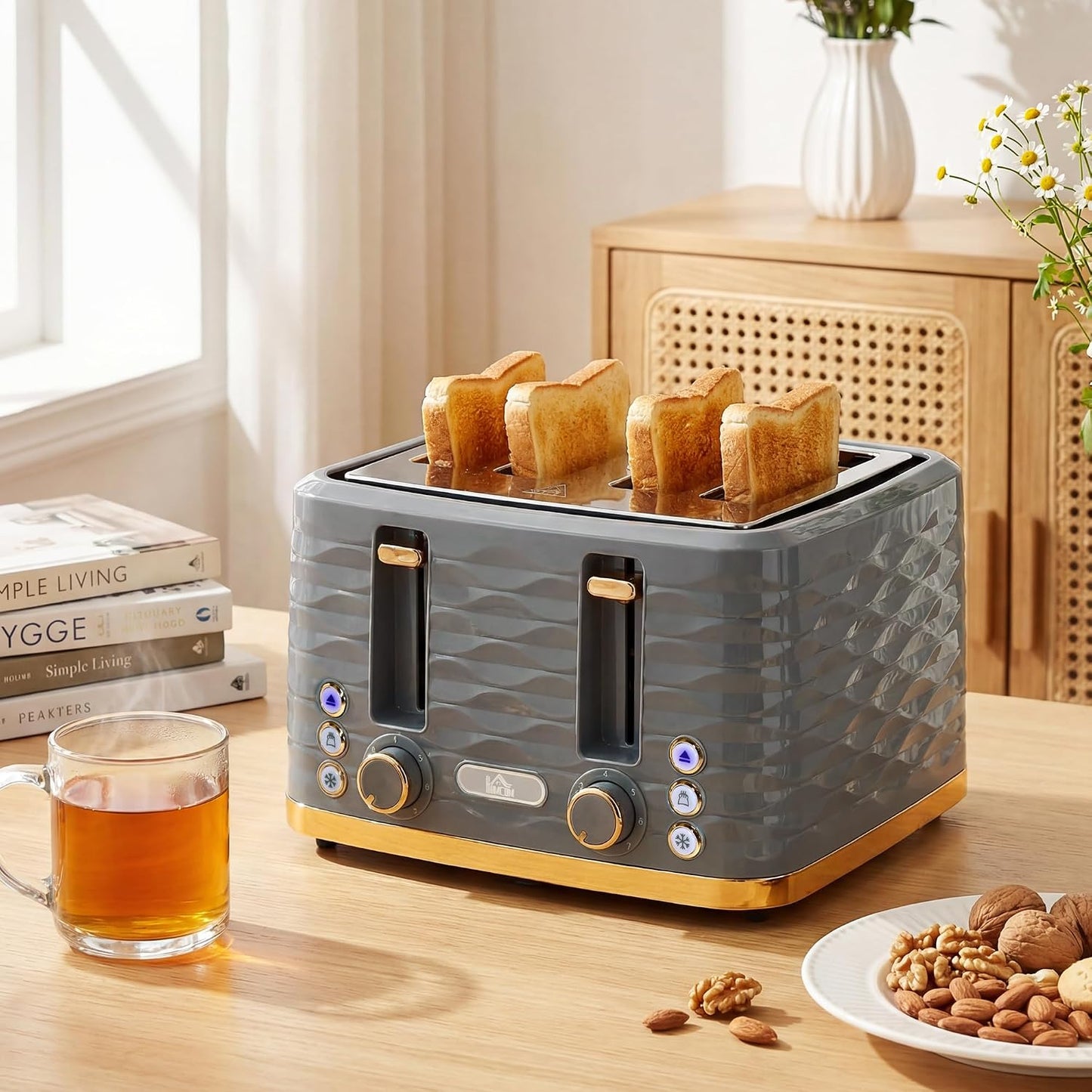 4-Scheiben-Toaster mit 7 Bräunungsstufen, Grau