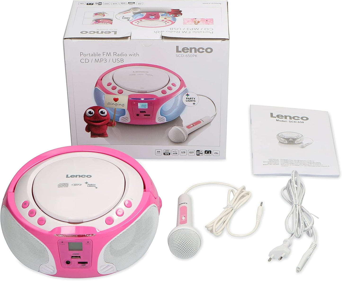 Tragbare Kinder-Boombox mit Karaoke-Funktion, mit Karaoke pink SCD-650 mit Mikrofon