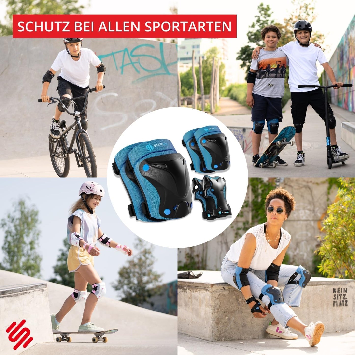 Schutzset für Inlineskates & Skateboard, XS, Blau - Neues Modell XS