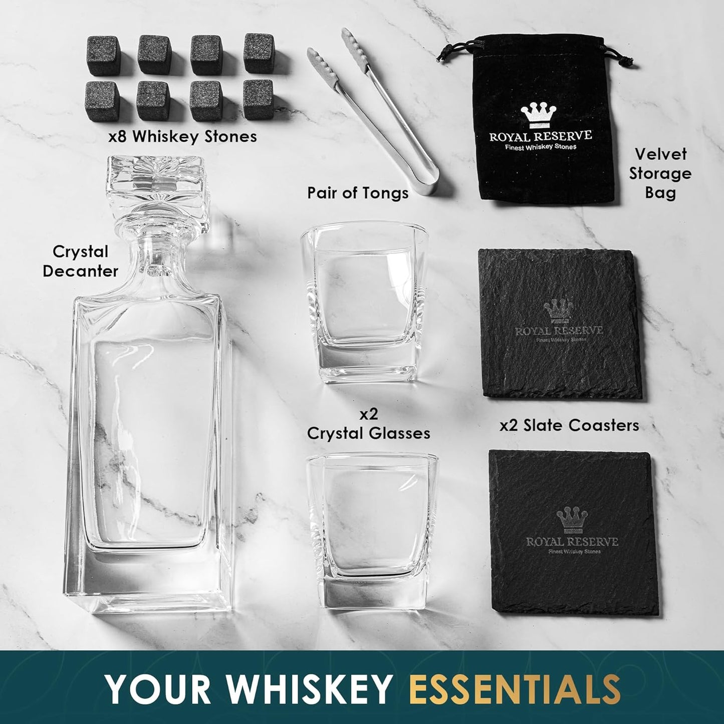 Whisky Geschenkset mit Gläsern und Karaffe, Dekanter Quadrat-Set