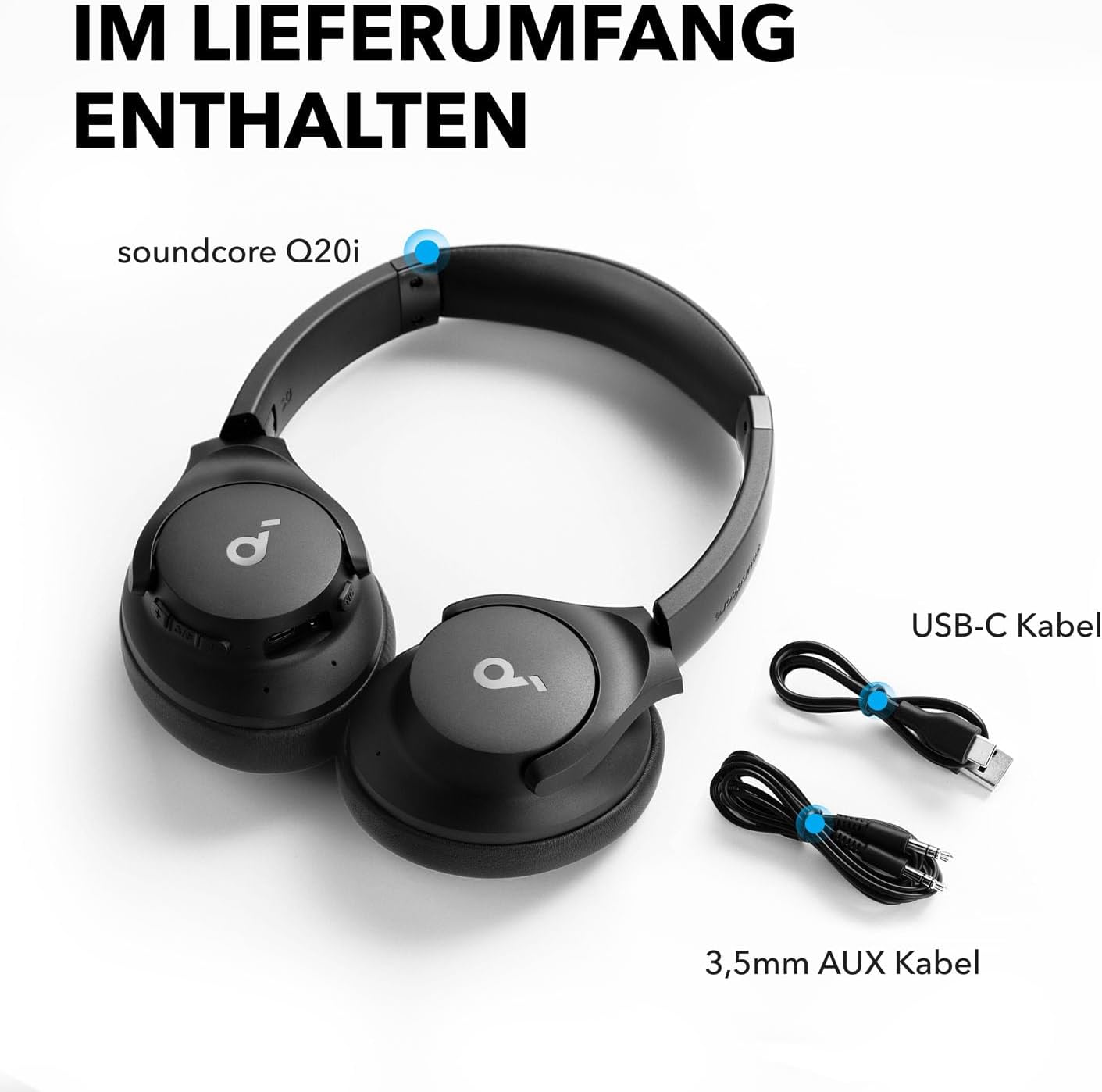 Q20i Bluetooth Over-Ear-Kopfhörer mit ANC, Schwarz