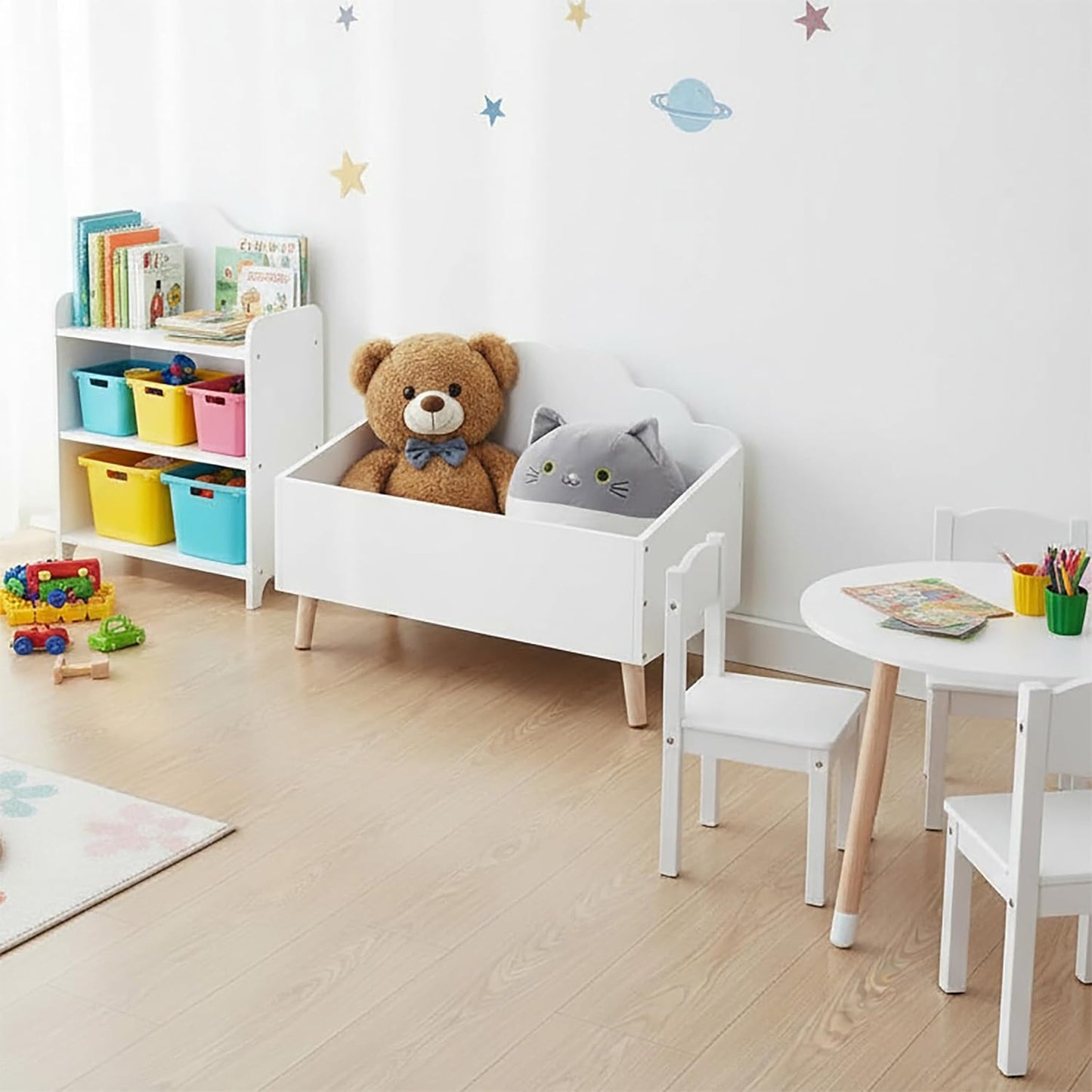 Kinder Aufbewahrungstruhe im Wolken-Design, Weiss