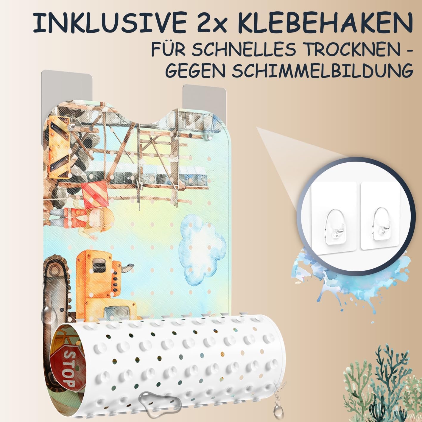 Rutschfeste Badewannenmatte für Kinder, 100 x 40 cm (Rechteckig) Baustelle - Links