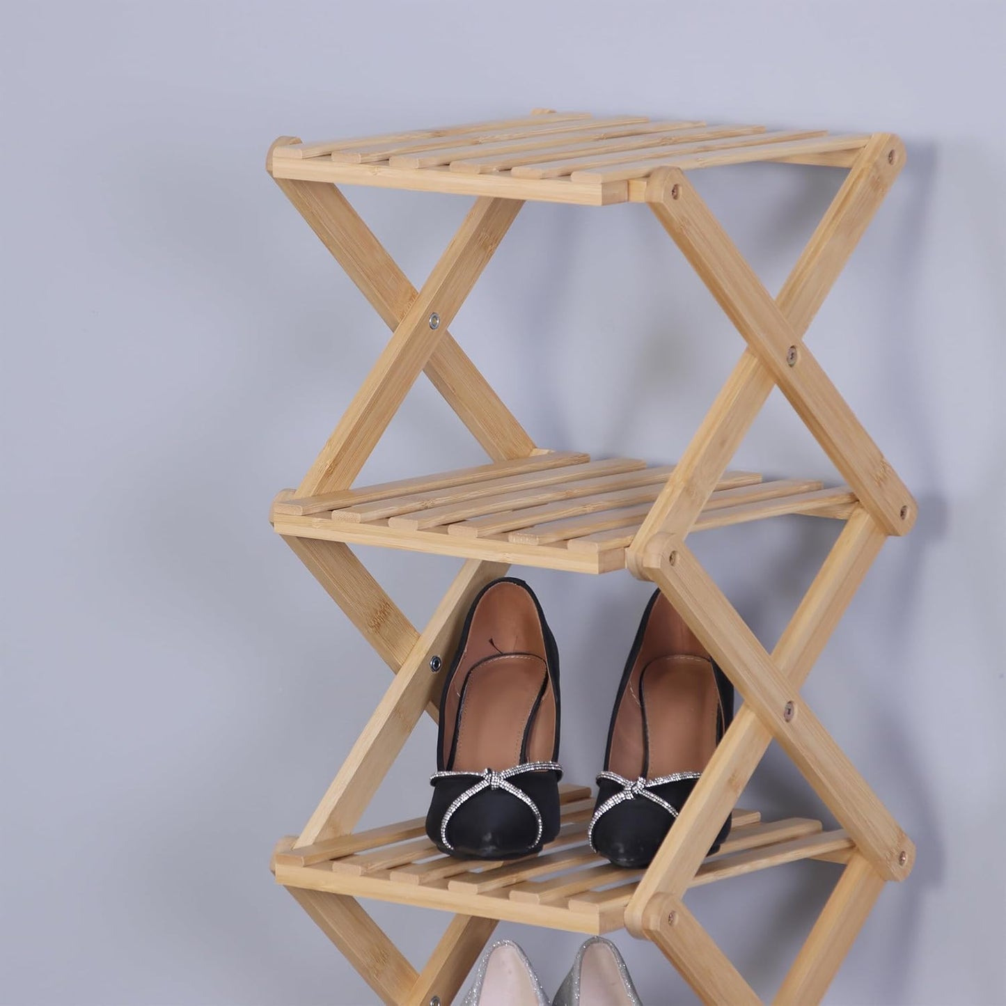 Schuhregal faltbar aus Bambus, 125 x 28 x 28 cm