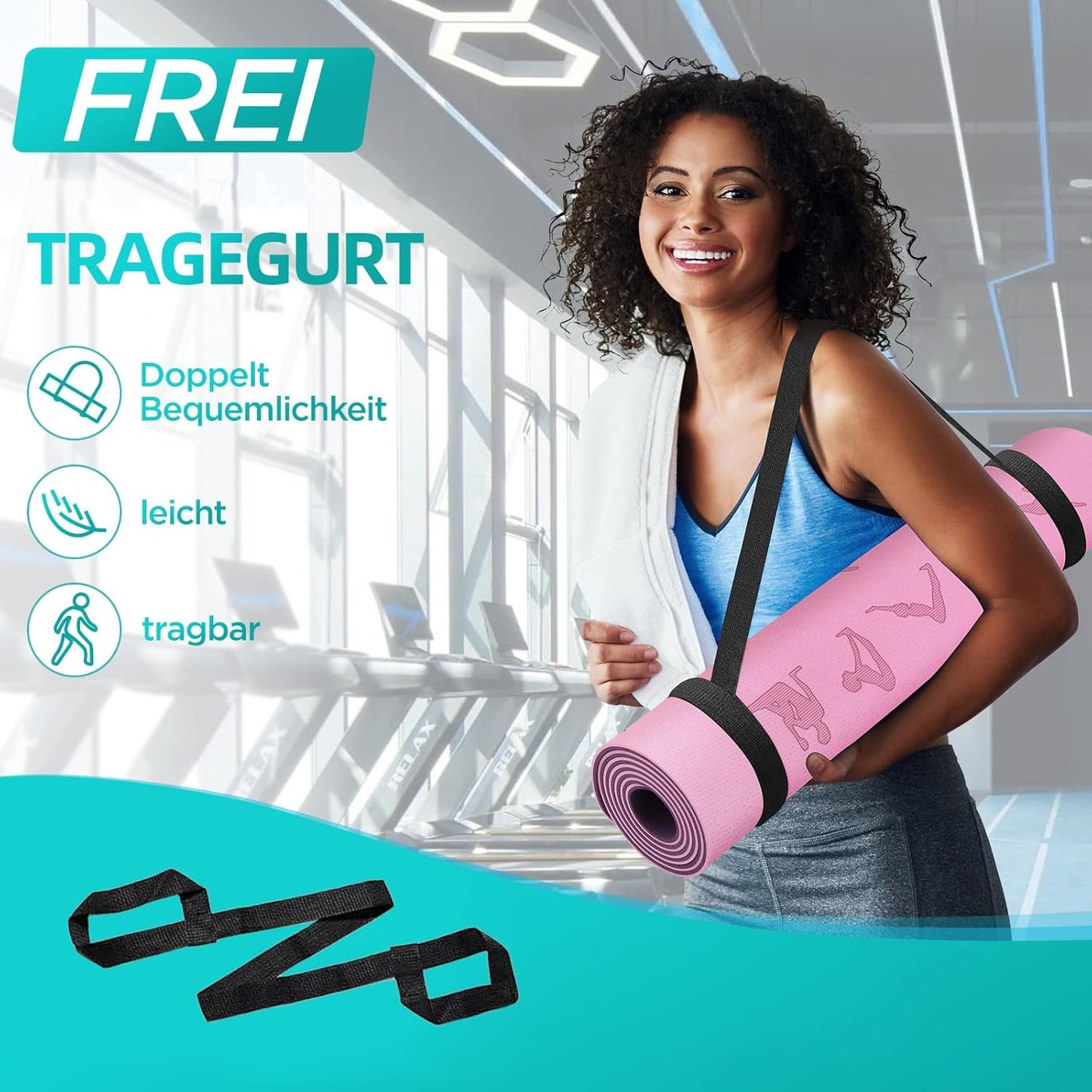 Rutschfeste Yogamatte, lila und rosa 183 cm x 61 cm x 1 cm