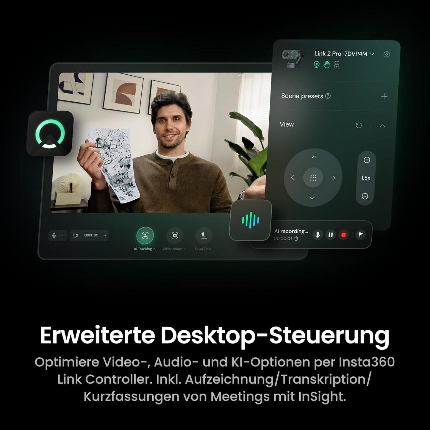 PTZ-Webcam Link 2 Pro, Graphitschwarz Standard-Bundle